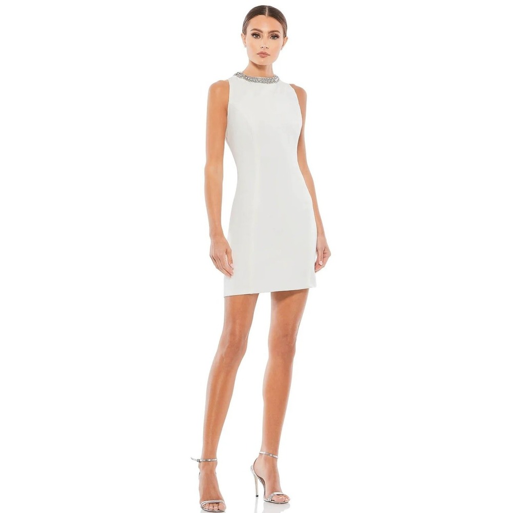 Mac Duggal 49280 White Embellished Jewel Neck Sleeveless Mini Cocktail Dress